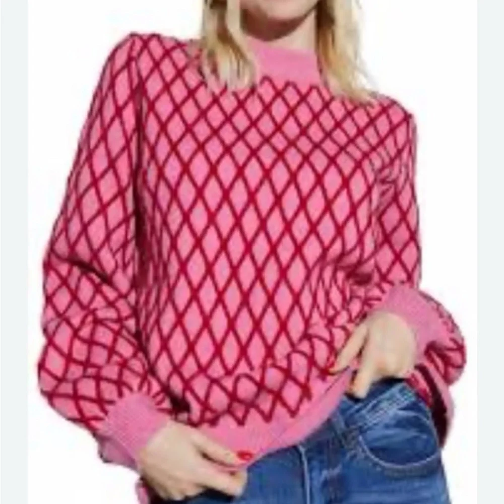 Vici Red Diamond Pattern Crew Neck Sweater - Picture 1 of 2